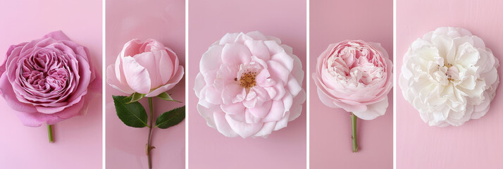 Sticker - Collage with pink roses in full bloom stand out against a soft pink background. The delicate petals of the roses are in perfect form, showcasing their beauty and elegance