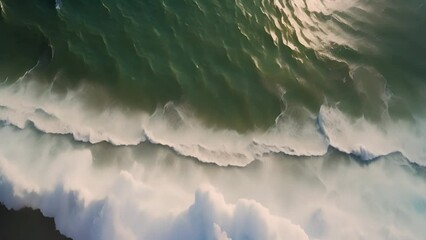 Poster - aerial view of waves crashing on beach generative ai