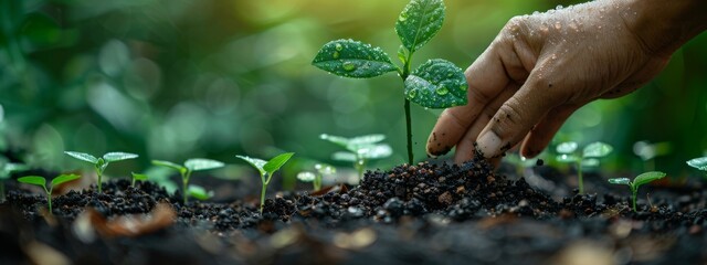 Wall Mural - Carbon Neutral Investments: A person planting a tree with financial symbols.