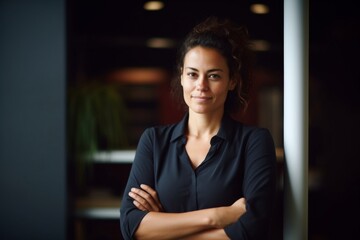 Wall Mural - Portrait of smiling businesswoman with arms crossed in office