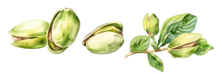 Wall Mural - pistachios watercolor style illustration on a white background