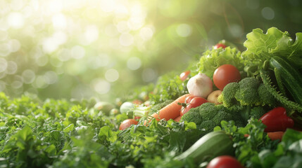 Poster - Several different types of vegetables, such as carrots, tomatoes, and peppers, are strewn across the ground in a random arrangement