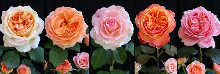 Poster - A linear arrangement of vibrant pink and orange roses in full bloom, creating a striking visual display