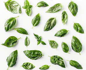 Wall Mural - basil leaves isolated on white background