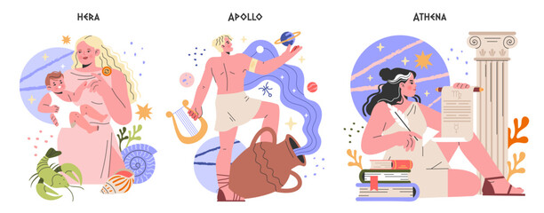 Ancient Greek Gods. Flat Vector Illustration