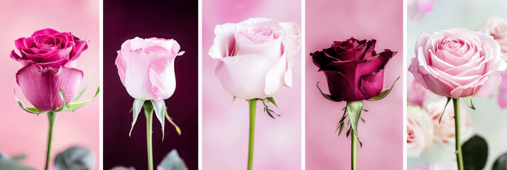 Poster - Row of pink roses neatly arranged on a matching pink background