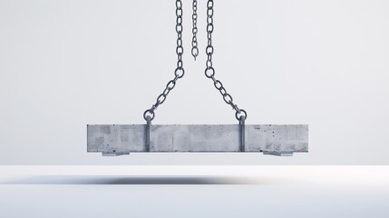 Poster - A 3D rendering showcasing a crane hook lifting a concrete panel on a white background, representing construction equipment in the building industry.