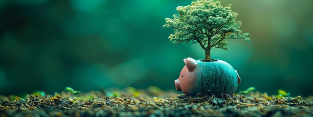 Wall Mural - Eco-Friendly Retirement Plan: A brochure with a tree growing from a piggy bank.