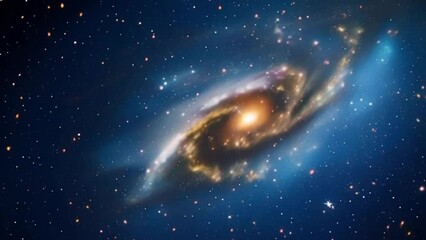 Wall Mural - A horizontal video clip featuring a detailed galaxy with a glowing, colorful nebula at its core, surrounded by countless stars, capturing the vastness and beauty of space
