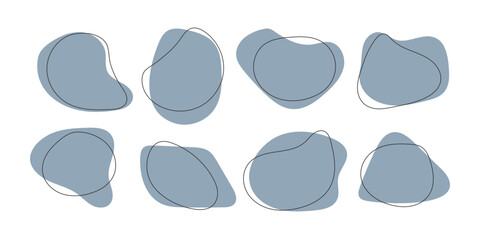 Poster - abstract asymmetrical organic blot set. blue spot with outline frame. design element. deformed geome
