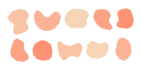 Poster - abstract coral color organic blot set. paint texture irregular spot. design element. deformed geomet