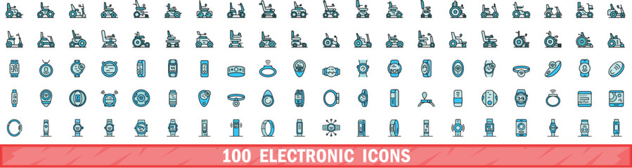 Canvas Print - 100 electronic icons set. Color line set of electronic vector icons thin line color flat on white