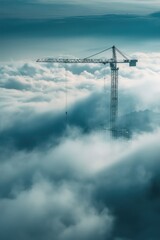 Wall Mural - construction crane on the blue clouds