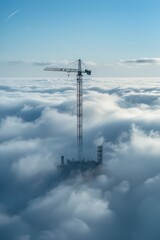 Wall Mural - construction crane on the blue clouds