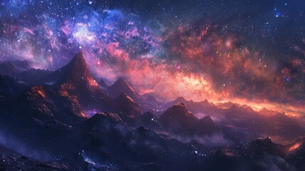 Wall Mural - The Milky Way rising above a frozen sea on a remote world, icebergs glowing under the cosmic light, creating a scene of peaceful solitude