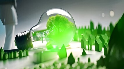 Poster - green tree encased in light bulb generative ai