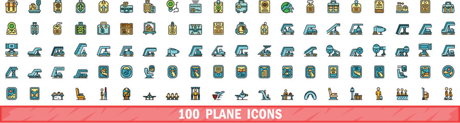 Poster - 100 plane icons set. color line set of plane vector icons thin line color flat on white
