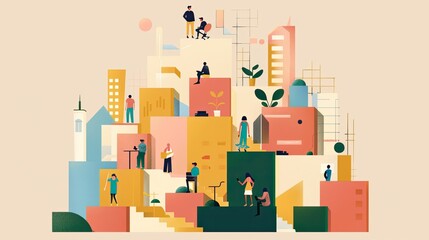 Naklejka na meble  Minimalist Illustration of a Growing and Evolving Organization on Beige Background