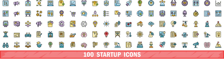 Poster - 100 startup icons set. color line set of startup vector icons thin line color flat on white