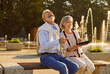 © Studio Romantic - Happy senior couple finds joy and laughter while seated on a park bench, engrossed in technology and communication. With a digital tablet computer in hand, they share laughter moments.