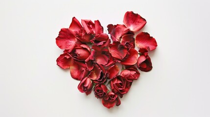 Wall Mural - A heart made of rose flowers on a white background symbolizing Valentine s Day and love