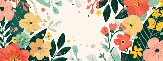 Wall Mural - A cheerful, garden party background with floral patterns and festive elements.