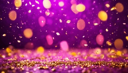 Wall Mural - 'colorful yellow. pink frame background golden splashes magic confetti drops. purple bokeh shiny abs