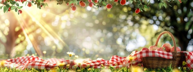 Wall Mural - A cheerful, outdoor picnic background with checkered blankets and picnic baskets.