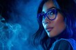 © Jullia - Mysterious Woman in Blue Light with Smoke - Fashionable Portrait Photography