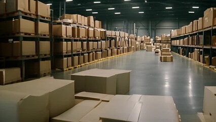 Poster - Busy Warehouse With Boxes and Pallets Generative AI