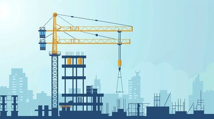 Poster - Flat-style illustration of a yellow construction crane tower.