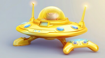 Poster - Futuristic yellow and blue gaming console with ergonomic controller - the embodiment of advanced entertainment technology