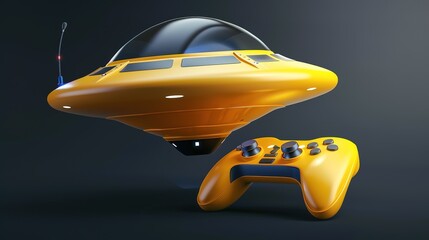Poster - Futuristic yellow and blue gaming console with ergonomic controller - the embodiment of advanced entertainment technology