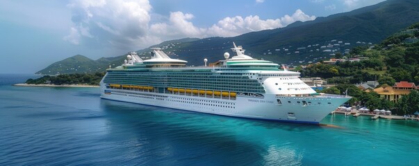 A cruise ship showcasing the interaction between the majesty of the ship and the surrounding natural beauty