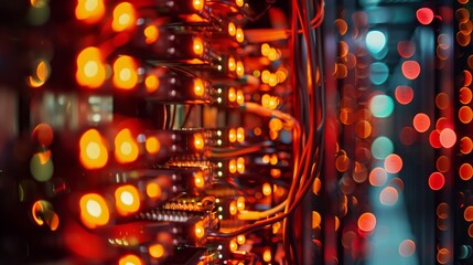 Poster - server racks in a data center with blinking lights showcase tech backbone.