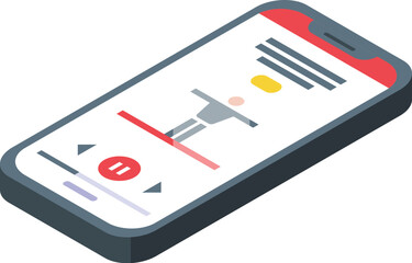 Poster - Vector illustration of a 3d smartphone with a music player app interface in isometric style
