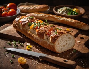 Wall Mural - Baguette with herbs and vegetables