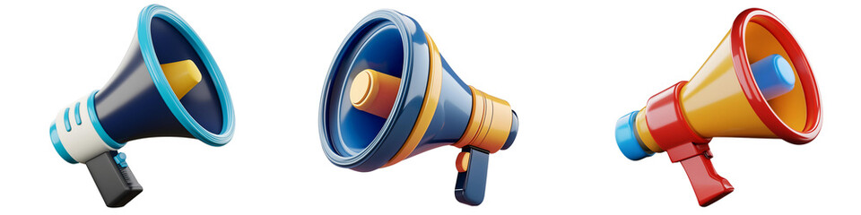 Dynamic 3D Megaphone Set - PNG Transparent