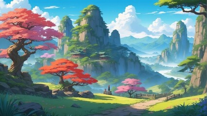 Wall Mural - Illustration game art  forest like a fairy tale