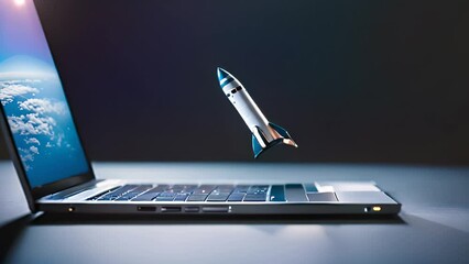 Poster - laptop launches rocket generative ai