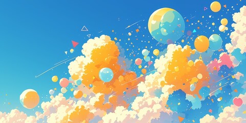 Wall Mural - A cartoon-style illustration of colorful clouds