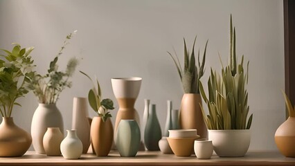 Poster - Group of Vases and Plants on a Table Generative AI