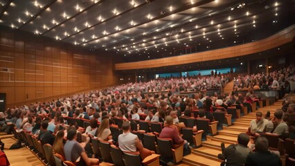 Poster - A large auditorium filled with numerous attendees listening to a presentation or event, A bustling auditorium filled with attendees