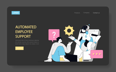 Poster - Using AI for Human Resources. Flat Vector Illustration