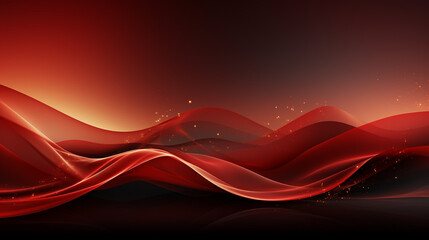 Wall Mural - Abstract shiny color red wave design element on dark background. Science or technology design