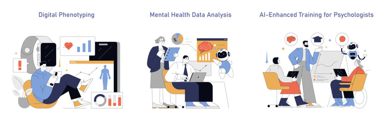 AI In Psychology. Flat Vector Illustration