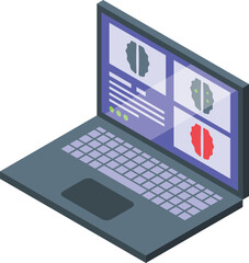 Poster - Isometric illustration of a laptop displaying graphs and analytics on the screen
