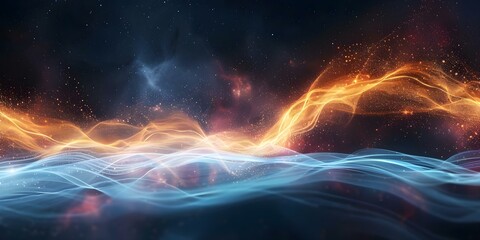 golden cosmic particles swirling in abstract space background for astronomy concepts. concept astron