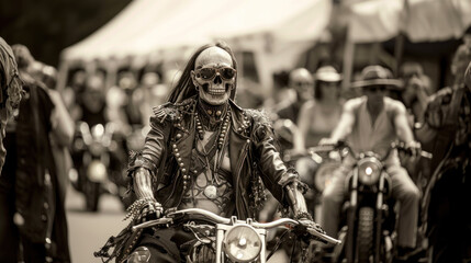 Canvas Print - Skeleton biker riding his motorcycle