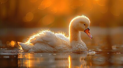 Sticker -    a duck in focus on a water body with blurred background of tree-lit landscape